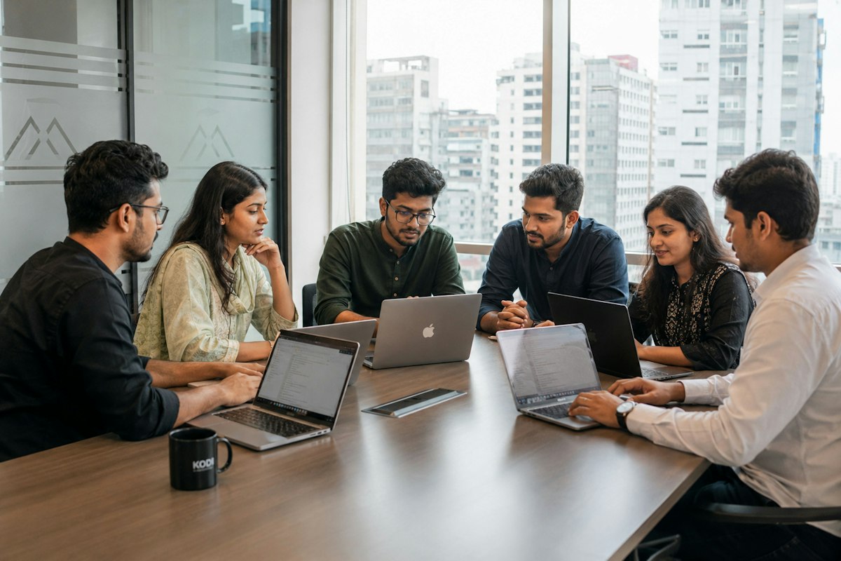 Profissionais colaborando em uma reunião de trabalho